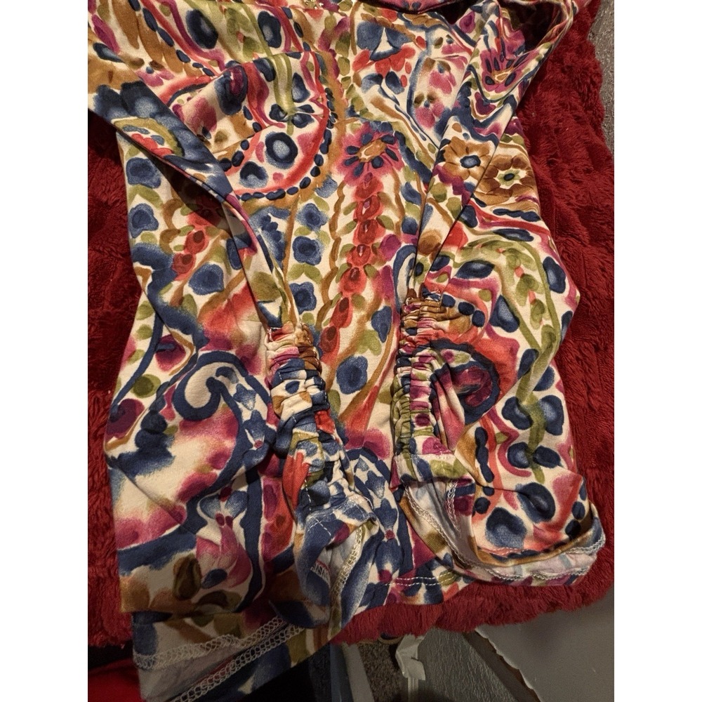 NWT Alfred Dunner Small Paisley Red Blue 3/4 Sleeve Blouse 40x25 Beaded Neck - Picture 7 of 10